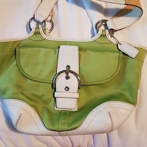 Green canvas and leather Coach bag